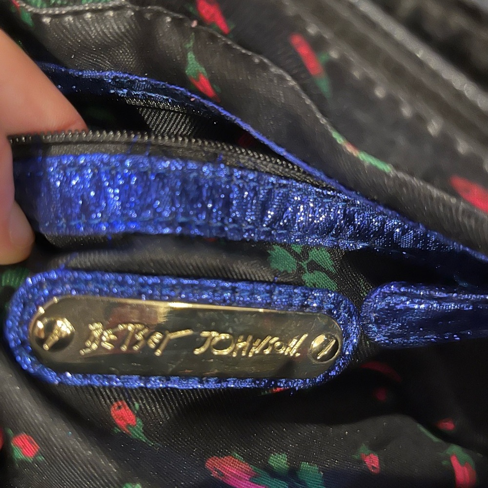 Betsey Johnson Black and Iridescent Blue/Purple Lightning Bolt Bowie Bag Rare - Picture 9 of 12